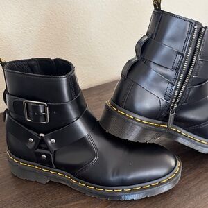 Dr. Martens Air Wair Black Moto Boots with Yellow Stitching (38) 7M